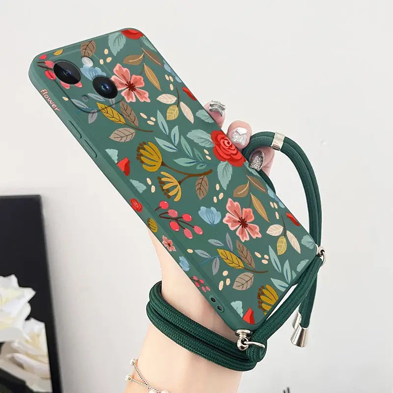 Five Petals Flower Crossbody Lanyard Silicone Phone Case For iPhone 13 15 12 14 11 Pro Max Mini X XR XS 8 7 6 6S Plus Cover