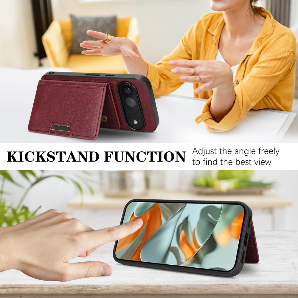 2 In 1 Magnetic Leather Case For Google Pixel 10 9 8 9a 8a Pro Xl 10pro 9pro 8pro Cards Slots Holder Kickstand Bag Phone Cover