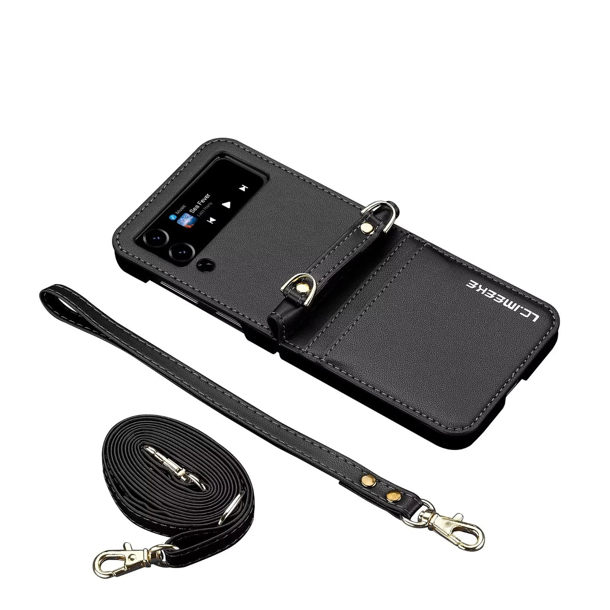 Crossbody Cards Solt Wallet Leather Case For Samsung Galaxy Z Flip 8 7 FE 6 5 4 3 5G Flip6 Flip7 Hand Strap Lanyard Pocket Cover
