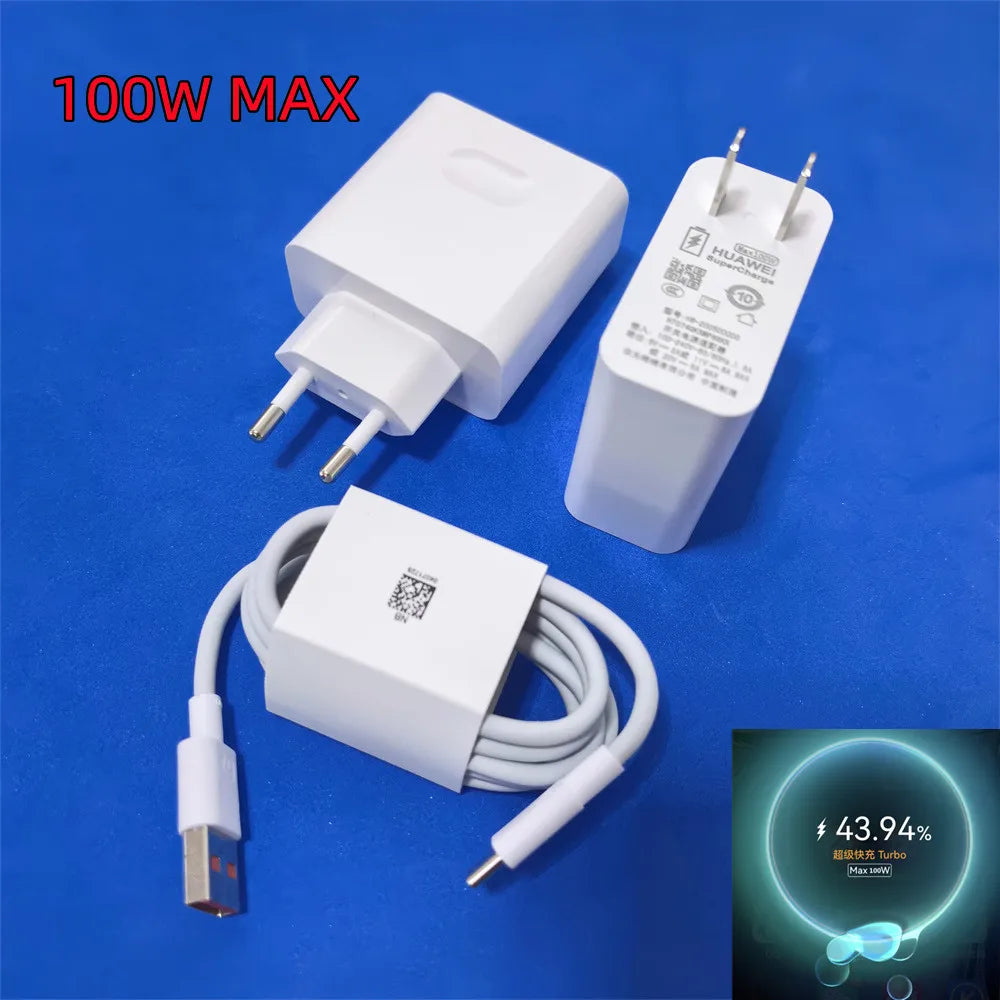 Huawei 100W EU US Charger Super Charge Fast Wall Adapter 6A 1/1.5M Type C Cable For Pura 80 70 Ultra/Pro Mate70 Pro+ Nova 14 13