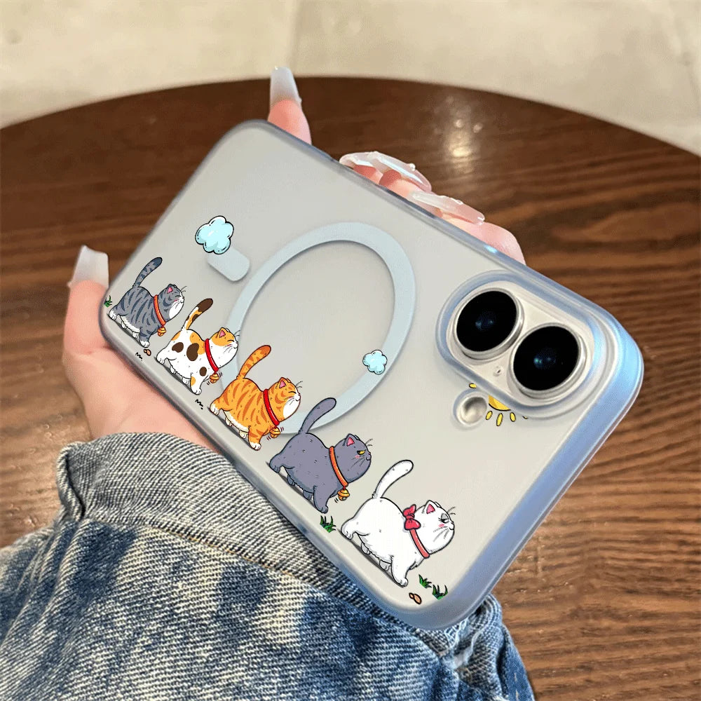 Hanging Cat Cloud Sun Print Magnetic Phone Case For Magesafe iPhone 17 13 14 16 15 12 Pro Max 17 Air Wireless Charging TPU Cover