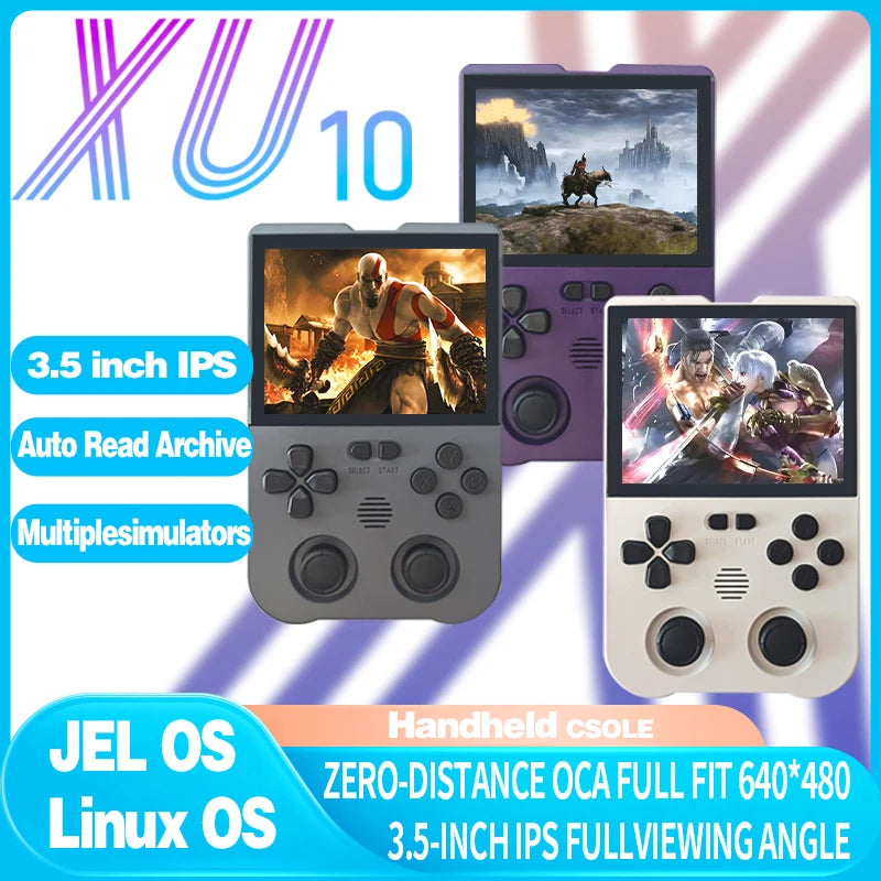 XU10 2.0 Version Retro Handheld Game Console Linux System 3.5 Inch IPS Screen 3000mAh Battery Nostalgic Retro Video Player