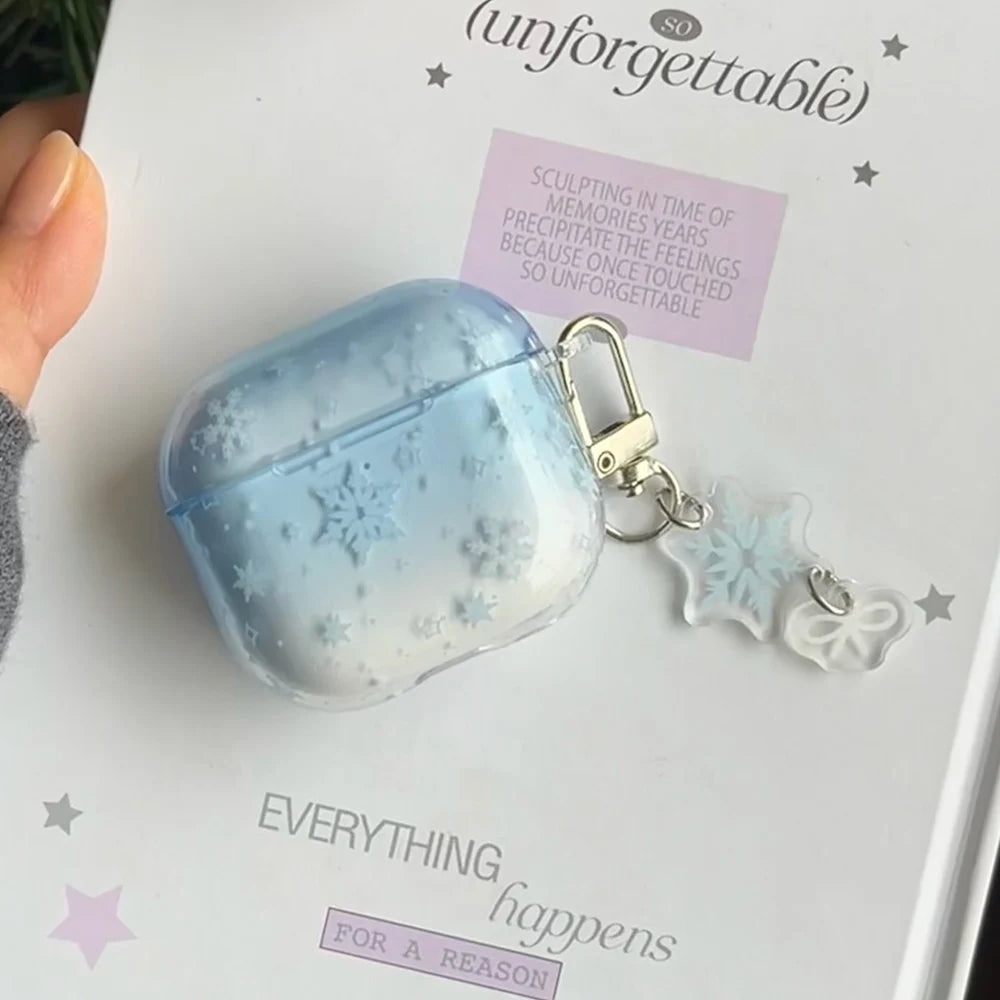 lovely winter snowflake gradient blue tpu headphone cover for airpods 4 2024 new bluetooth earphone case for airpods 1 2 3 pro 2