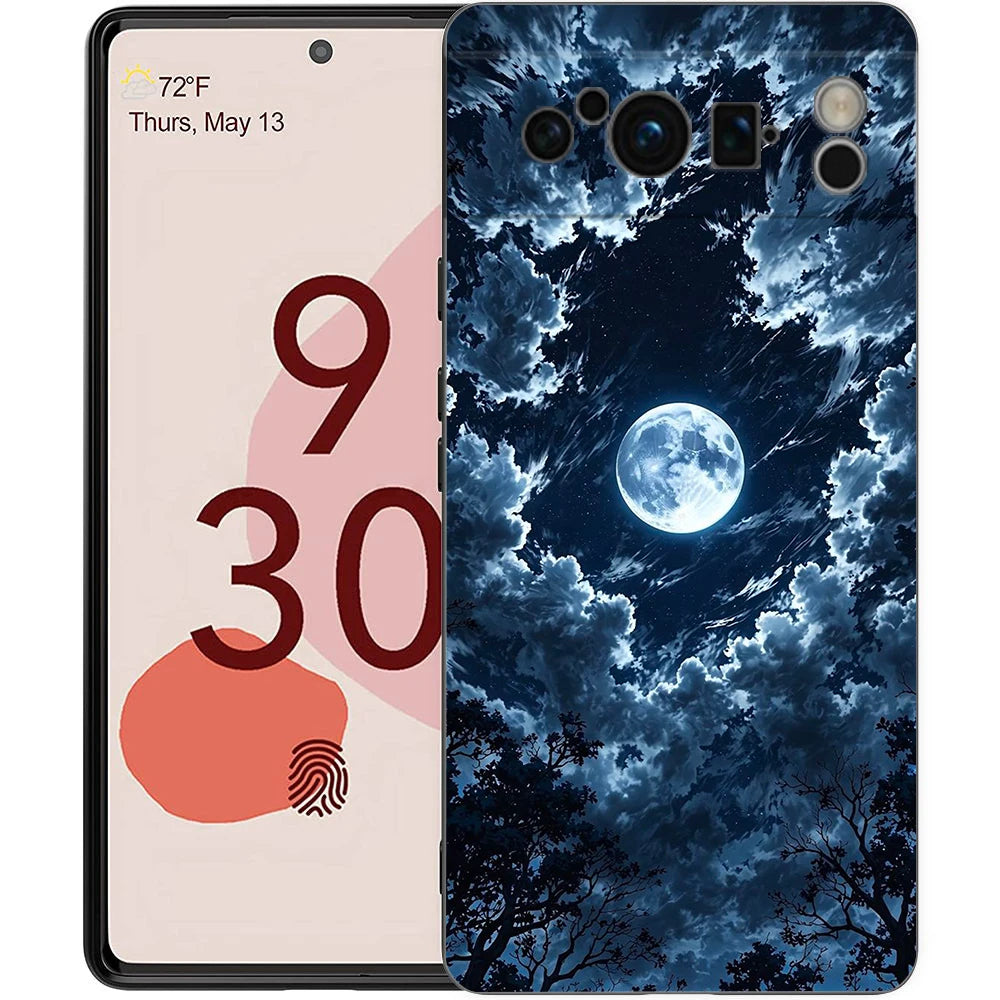 Moon On The Branch Phone Case For Google Pixel 9 8 9A 8A 7 7A 6 Pro XL 6A 5G Black Soft Back Luxury TPU Cover