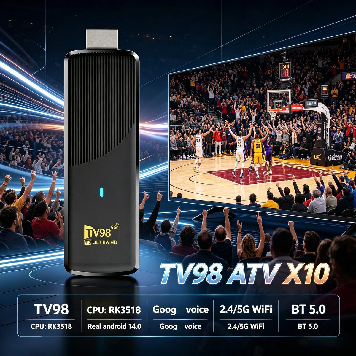 TV Stick Player New TV98 ATV X10 HD 8K 4K Android 14 Smart Media Player RK3518 Quad Core Chip Dual Wifi 5G 4G Voice Remote IPTV