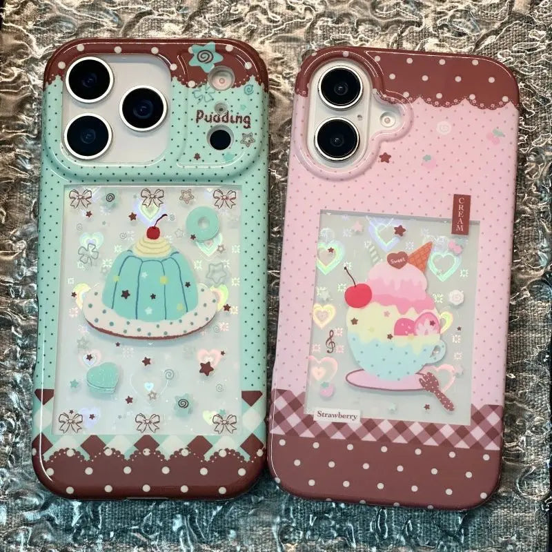 Cute Dessert Chocolate Strawberry Cake Phone Case For iPhone 16 15 14 Plus 13 Mini 17 12 11 Pro Max AIR XS XR MAX Y2K Cover