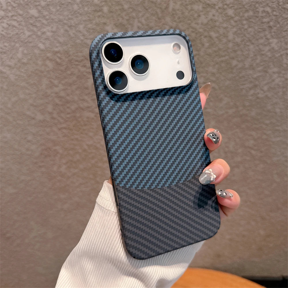 Ultra Slim Carbon Fibre Hard PC Case for iPhone Air 17 Pro Max 16 15 14 Plus 13 12 Pro 11 Color-blocking Full Frame Bumper Cover