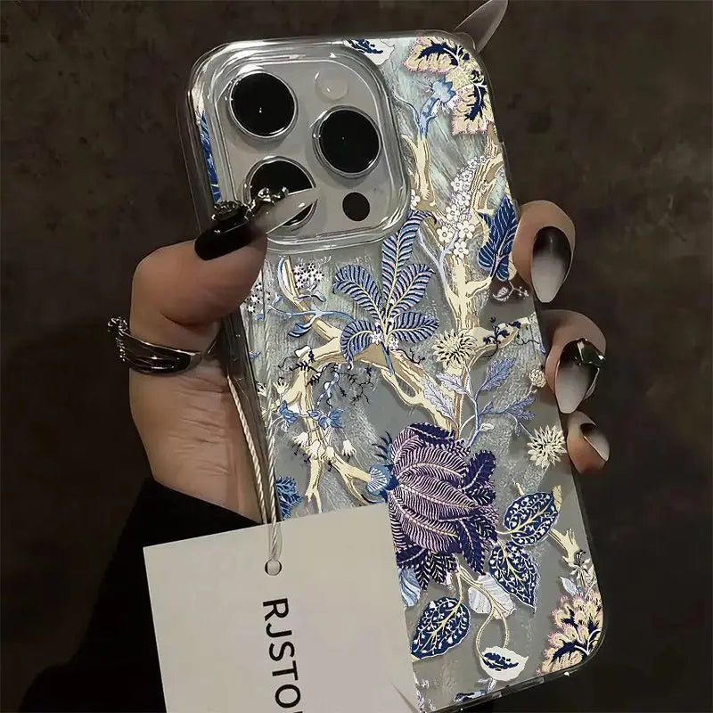 Fashion Retro Artistic Flower Phone Case For iPhone 17 16 15 14 13 12 11 Pro Max XR XS MAX 7 8 PLUS INS Shake Proof Laser Cover