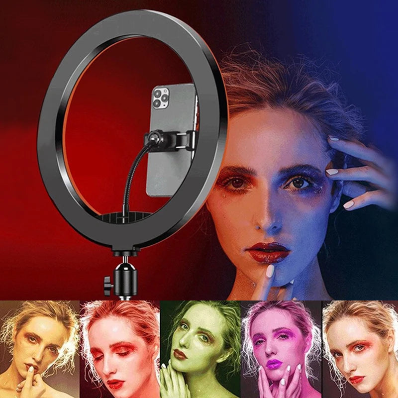 13" RGB Selfie Ring Light Tripod Stand Phone Holder Dimmable LED Ringlight for Live Stream/Makeup/YouTube/Photography
