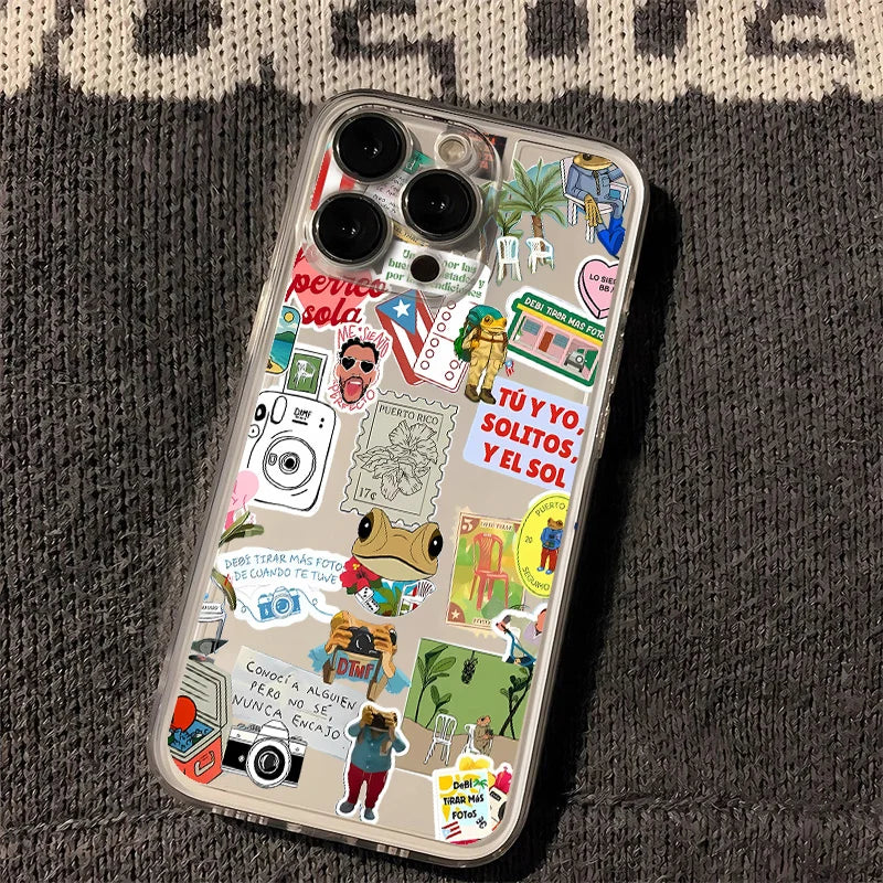 Bad Bunny Art Stickers Phone Case For iPhone 17e 17 16e 16 15 14 13 12 11 Mini Air Pro Max X XR XSMax 7 Plus Transparent Soft