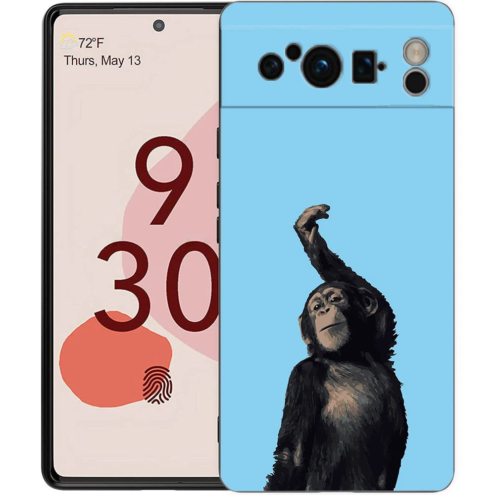 Luxury Phone Case For Google Pixel 10 9 8 9A 8A 7 7A 6 Pro XL 6A 5G Black Soft Back TPU Cover Cute Funny Monkey