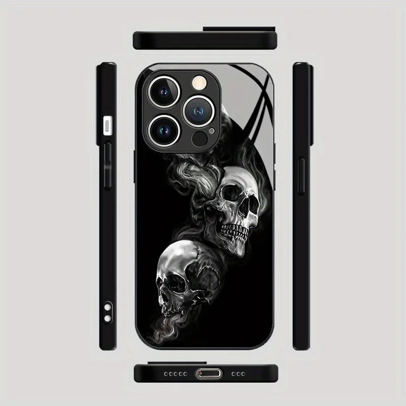 Trendy Skull Pattern Glass Material Phone Case For iPhone 17 Pro Max 16 15 14 13 12 11 Pro 16E 17Air 7 8 15 Plus XR XS X Cover