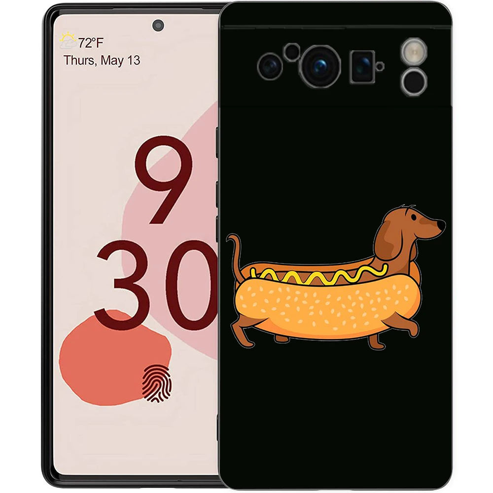 Cute Dachshund Bulldog Phone Case For Google Pixel 10A 10 9 8 7 6 Pro XL 9A 8A 6A 7A 5G Soft Shockproof TPU Black Cover