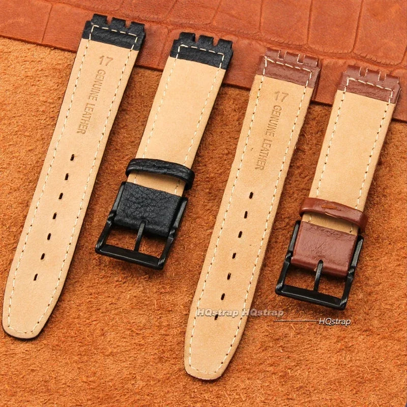 Watch Strap for Swatch 17mm Genuine Cowhide Leather Bracelet Men Women Waterproof Sport Replacement Watchband Belt Accessories