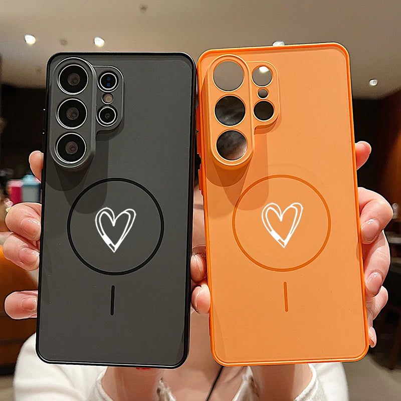 Love Heart Print Magnetic Phone Case For Samsung Galaxy S26 S25 S24 S23 Ultra S25 FE A57 A37 A17 A56 A55 A36 A16 A15 5G PC Cover