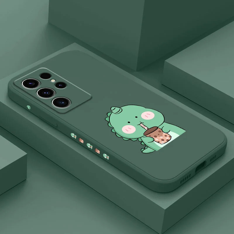 Milk Tea Dinosaur Phone Case For Samsung Galaxy S25 FE S24 S23 S22 S21 S20 S10 S10E Ultra Plus FE Note 20 Ultra Plus Cover