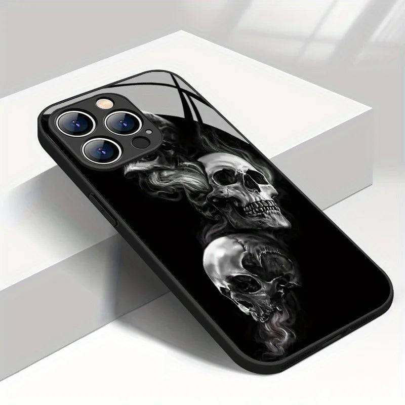 Trendy Skull Pattern Glass Material Phone Case For iPhone 17 Pro Max 16 15 14 13 12 11 Pro 16E 17Air 7 8 15 Plus XR XS X Cover