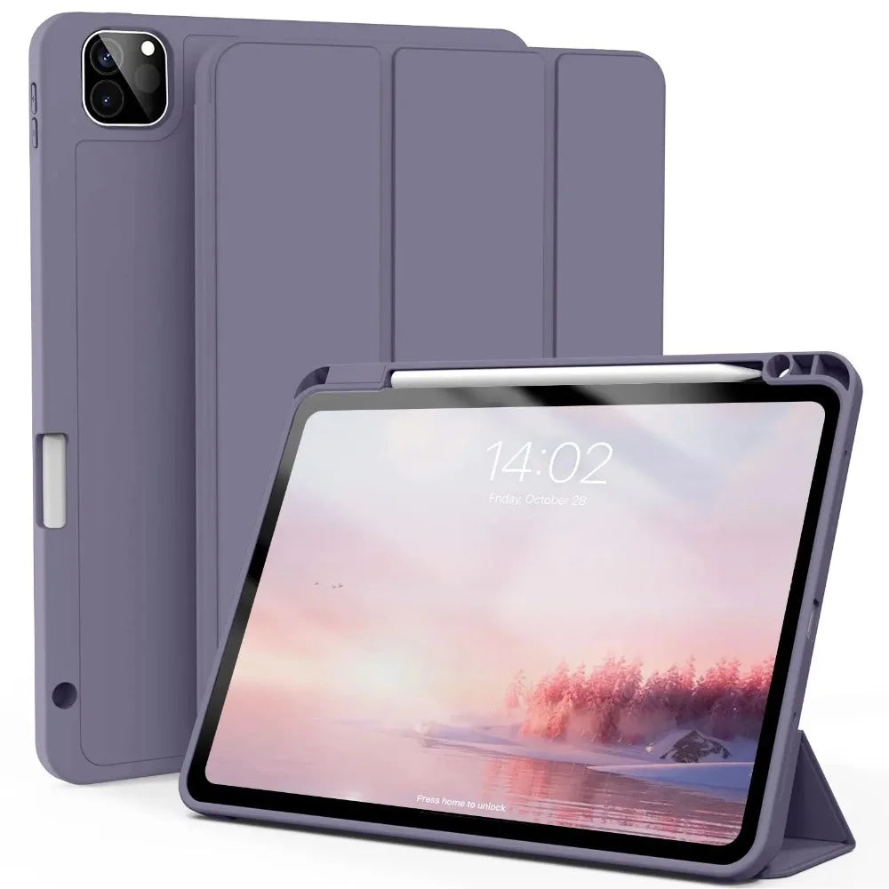 For iPad Pro 11 inch 4/3/2th Generation with Pen Slot Case,For iPad Pro 11-inch(M4)2024 Trifold Stand TPU Soft Back Tablet Cases