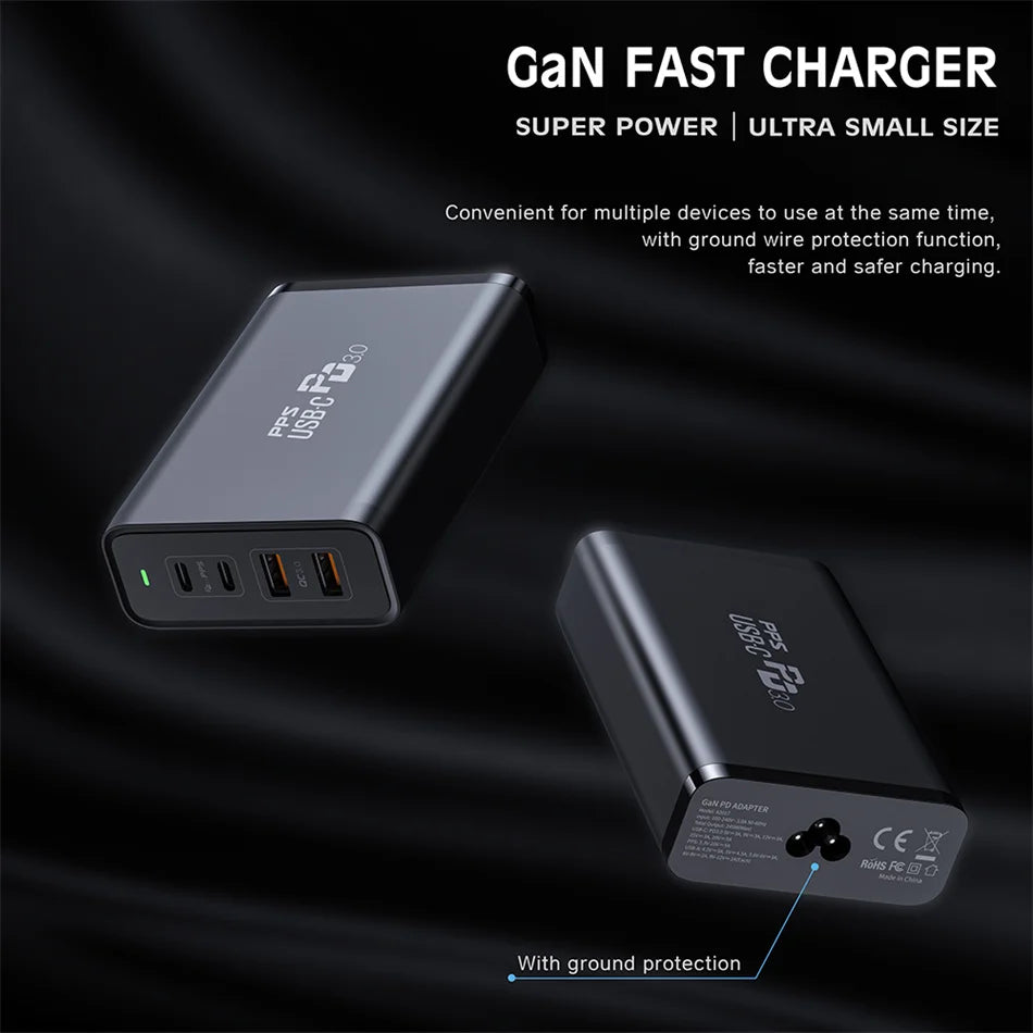 245W USB C Power Adapter 4 Ports GaN Desktop Charging Station PD100W PPS45W Fast Charger for MacBook iPhone 15 Samsung S23 Ultra