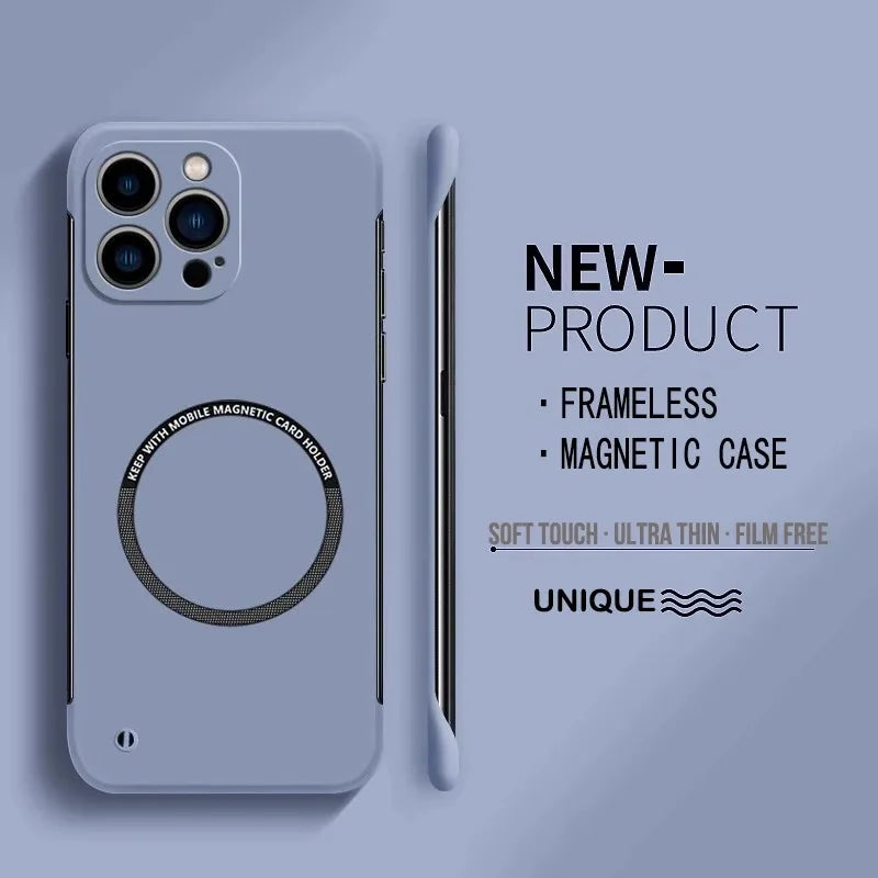 Ultra Thin Hard PC Magnetic Frameless Phone Case For Magsafe iPhone 17 16 15 14 Pro Max 13 Mini Air 16e Matte Color Solid Cover