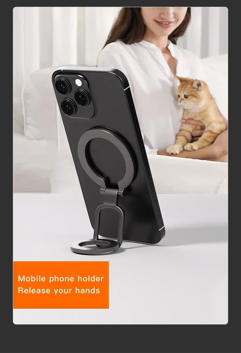 Double Sided Phone Stand Magnetic Phone Ring Holder Kickstand Magnet Grip for MagSafe iPhone 16 15 14 13 12 Pro Max Car Holder