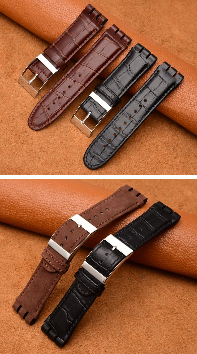For SWATCH Bracelet YOS440 449 401G 447 448 23mm Genuine Leather + Silicone Watchband Men Black brown Steel Clasp Watch Strap