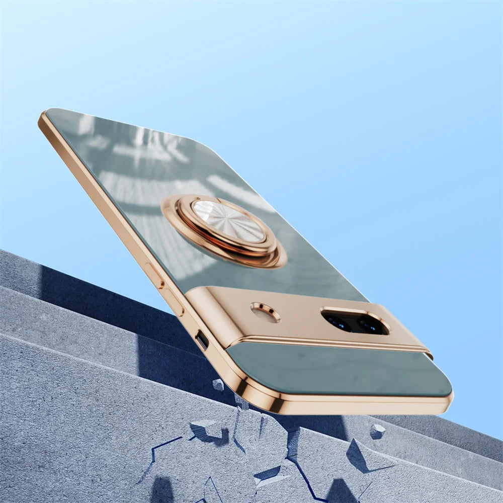 For Google Pixel 8A 9 Pro Ring Holder Case for Google 7A 6A 5A 7 8 10 Pro 9 XL 9XL Magnetic Stand Holder Soft TPU Plating Cover