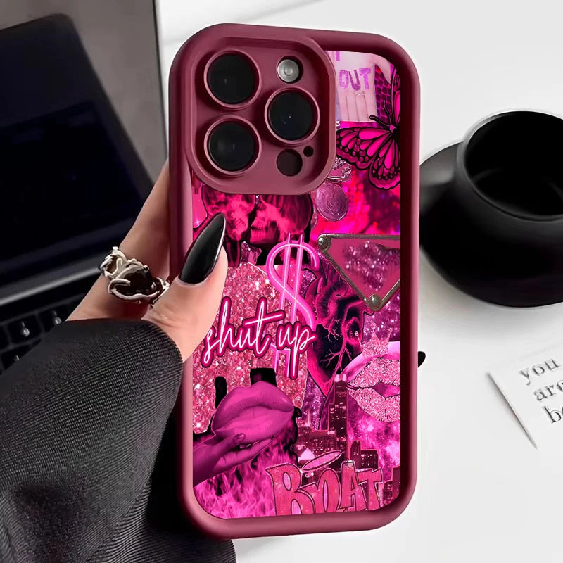 Pink Lips USD Banknote Printed Phone Case For Samsung Galaxy S26 S25 S24 S23 S22 S21 S20 Ultra Plus FE A55 A54 A15 A35 Cover