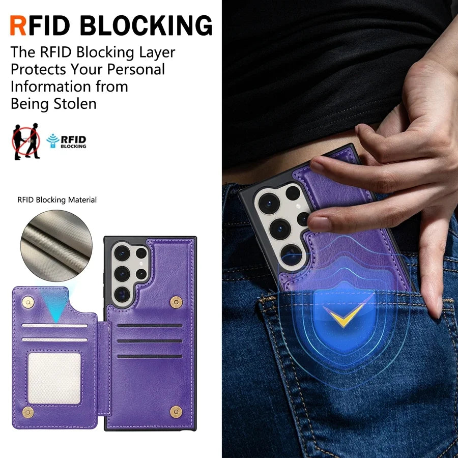 Wallet RFID Blocking Layer Protect Anti-Theft Magnetic Leather Case For Samsung Galaxy S25 Ultra S24 Plus S23 S22 S21 S20 FE
