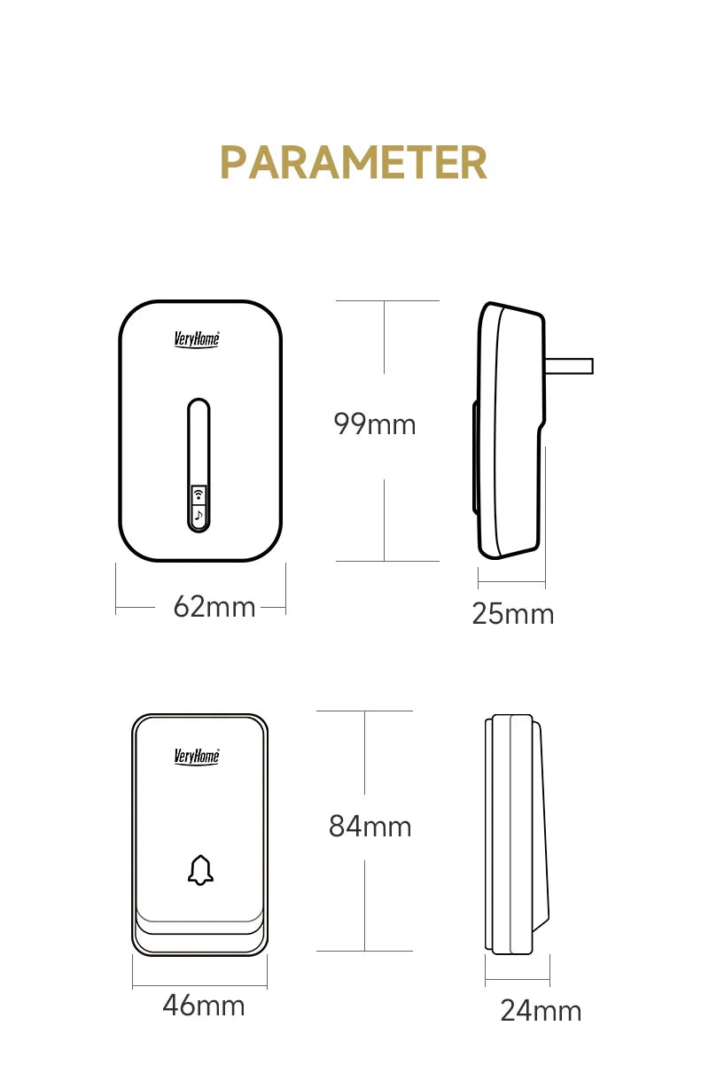 VeryHome Wireless Doorbell Smart Door Bell Home Waterproof Cordless Ring Dong Chime House Call  220V timbre casa calling button