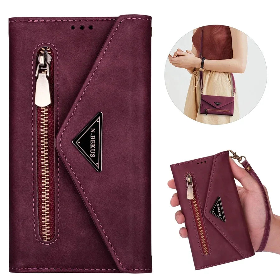 Wallet Multi-card Zipper Flip Leather Case For Samsung Galaxy S25 Ultra S24 Plus S23 S22 S21 S20 FE A13 A14 A51 A52 A53 A54 A71