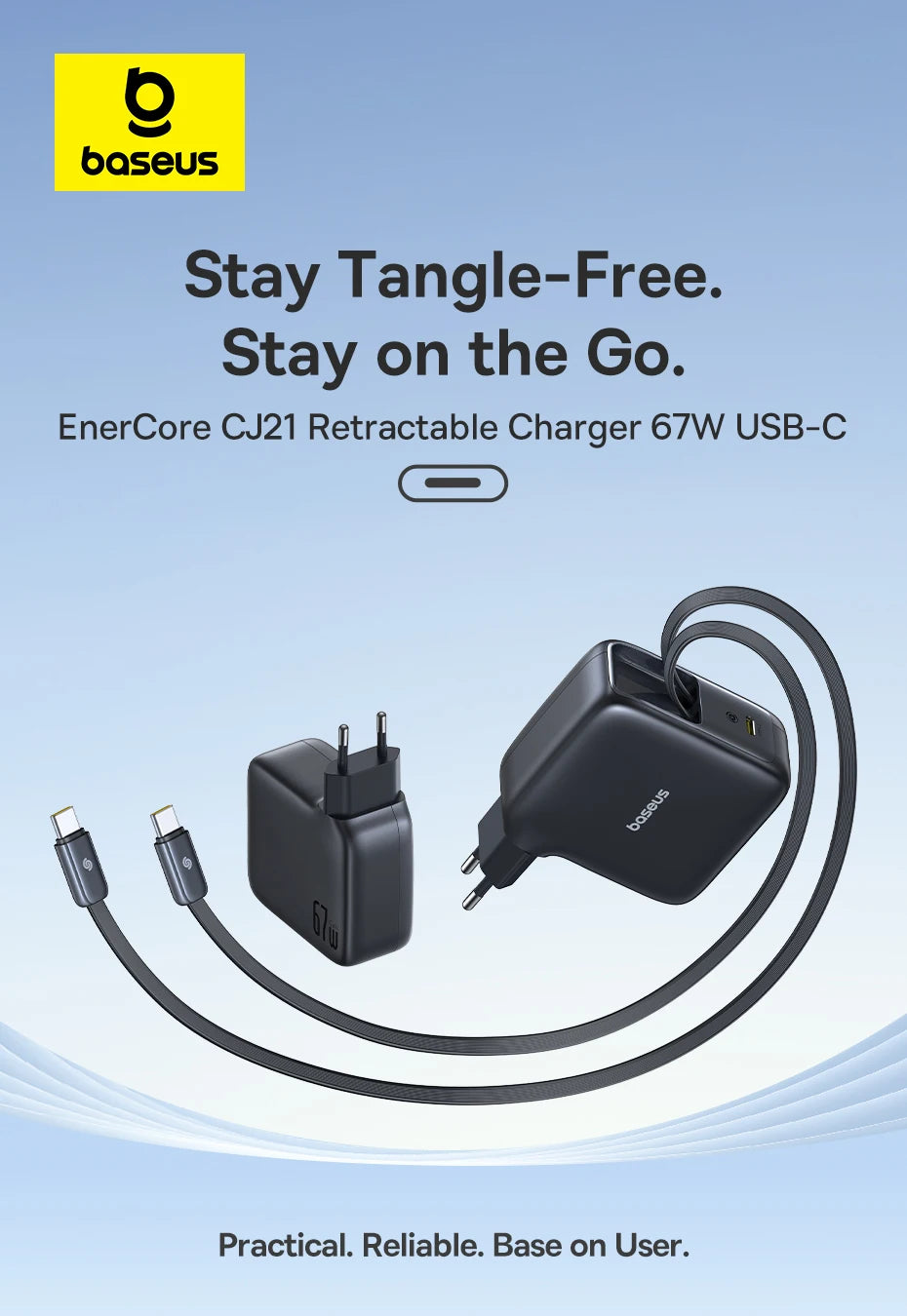 Baseus 67W 100W Fast Charger GaN Charger USB C Retractable Cable Phone Charger For iPhone Samsung Laptop Charger PD QC Charger