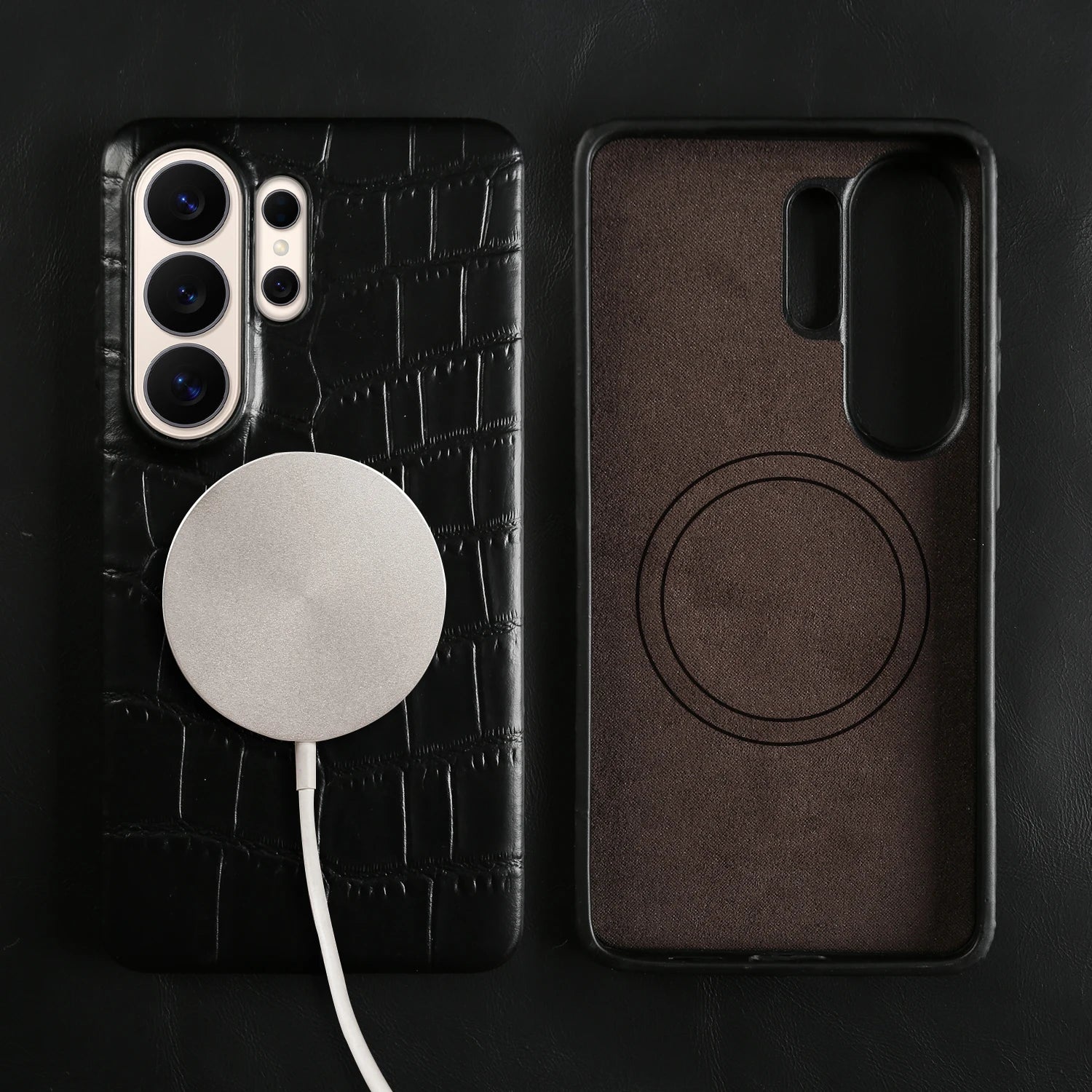 For Magsafe Magnetic Genuine Leather Case For Samsung Galaxy S26 Ultra S25 FE S24 Plus S23 S22 Ultra Phone Back Cover Case Coque