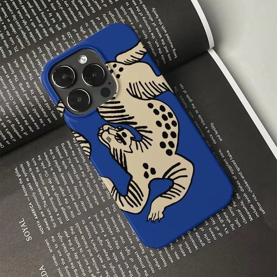 Cute Artistic Cartoon Leopard Pattern Phone Case for iPhone 17 16 15 14 13 12 11 Air Pro Max X XS XR 8 Plus Glossy Film Hard PC