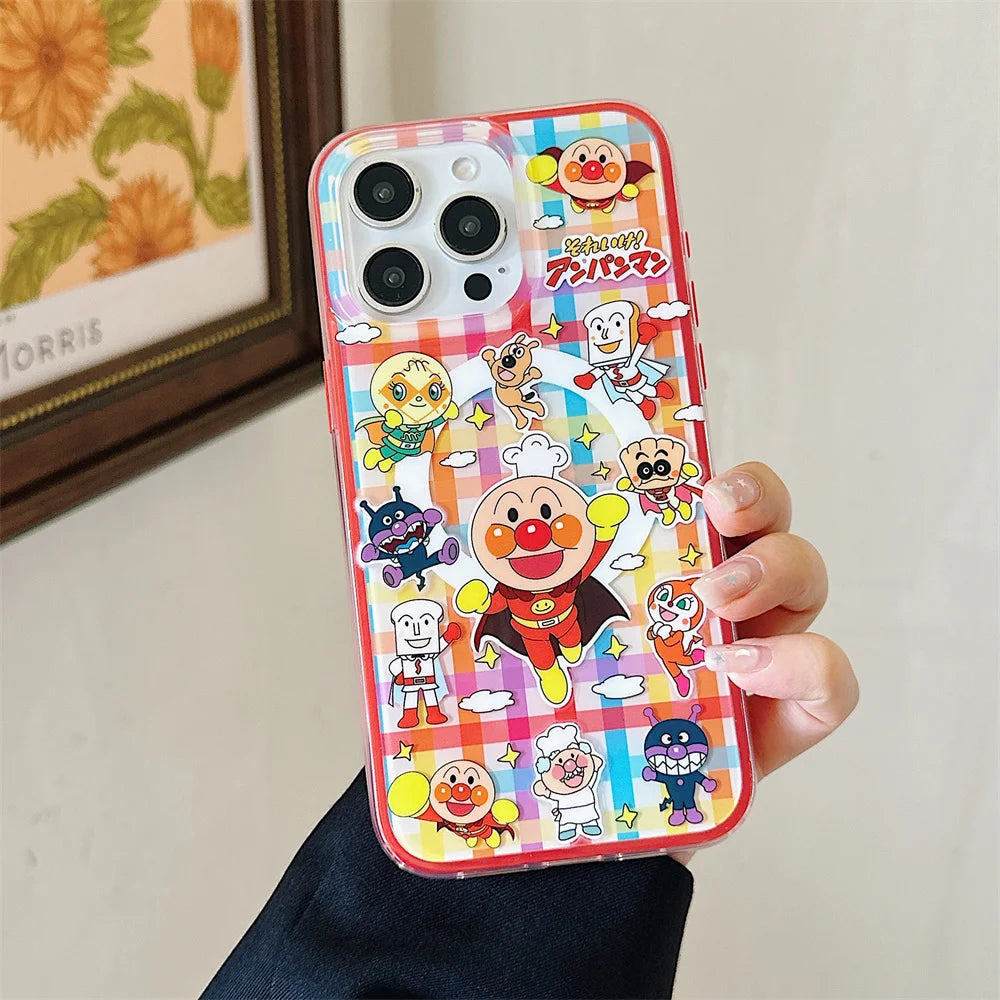 Anime cartoon bread superhero phone case, suitable for iPhone 13, 14, 15, 16 Pro Max Fundas, with stand and shock-absorbing prot