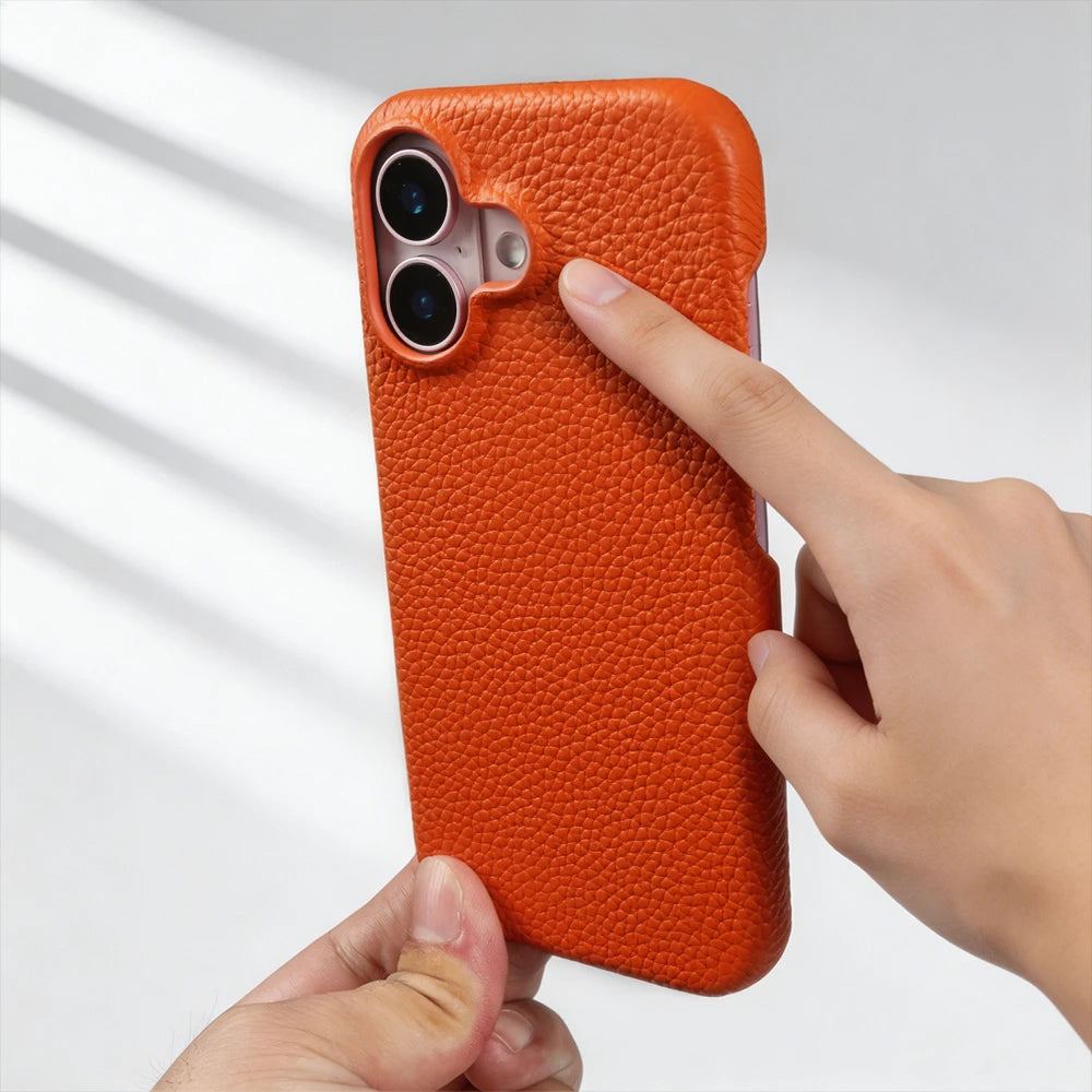 For Magsafe Lychee Pattern Genuine Leather Case for iphone 17 Pro Max Air 16 17e 16e 15 14 Plus 13 12 Mini Phone Case Back Cover