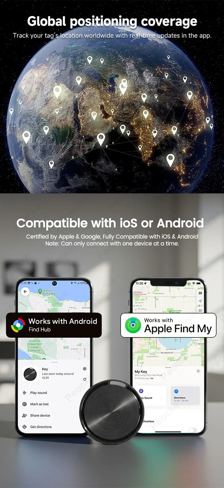 Smart Tag Wallet Tracker Card Dual System Anti-Lost GPS Tracker Item Finder Compatible With Google Find Hub & Apple Find My