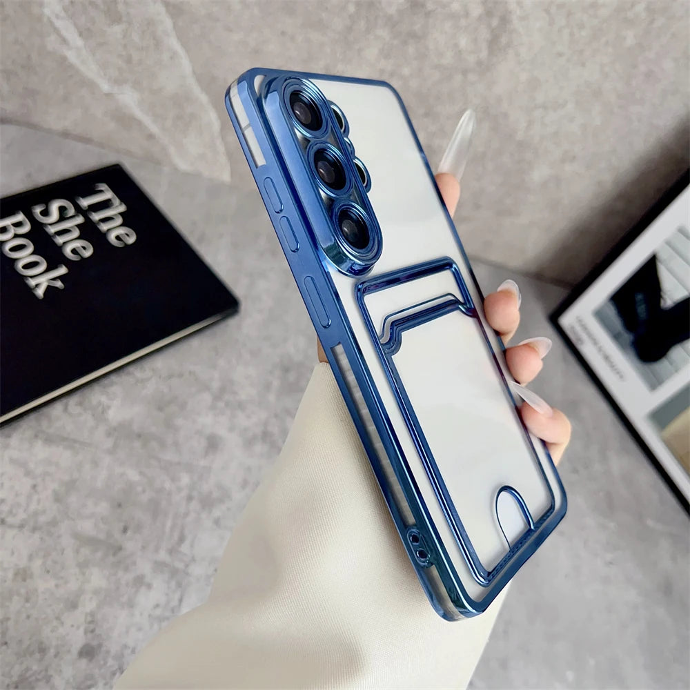Card Pocket Wallet Clear Case For Samsung Galaxy S26 S25 Ultra S24 FE S23 S22 S21 Plus Ultra S26 Edge A55 A56 A26 Plating Cover
