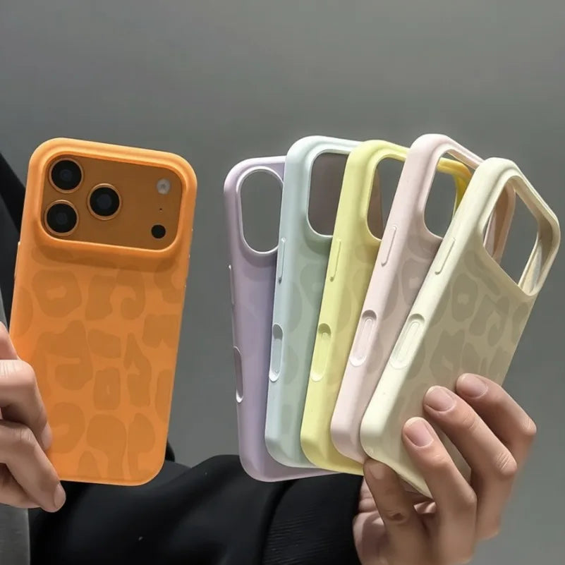 Ins Leopard Pattern Liquid Silicone Case For iPhone 17 11 12 13 14 15 16 Pro Max Plus Air Soft Camera Control Button Soft Cover