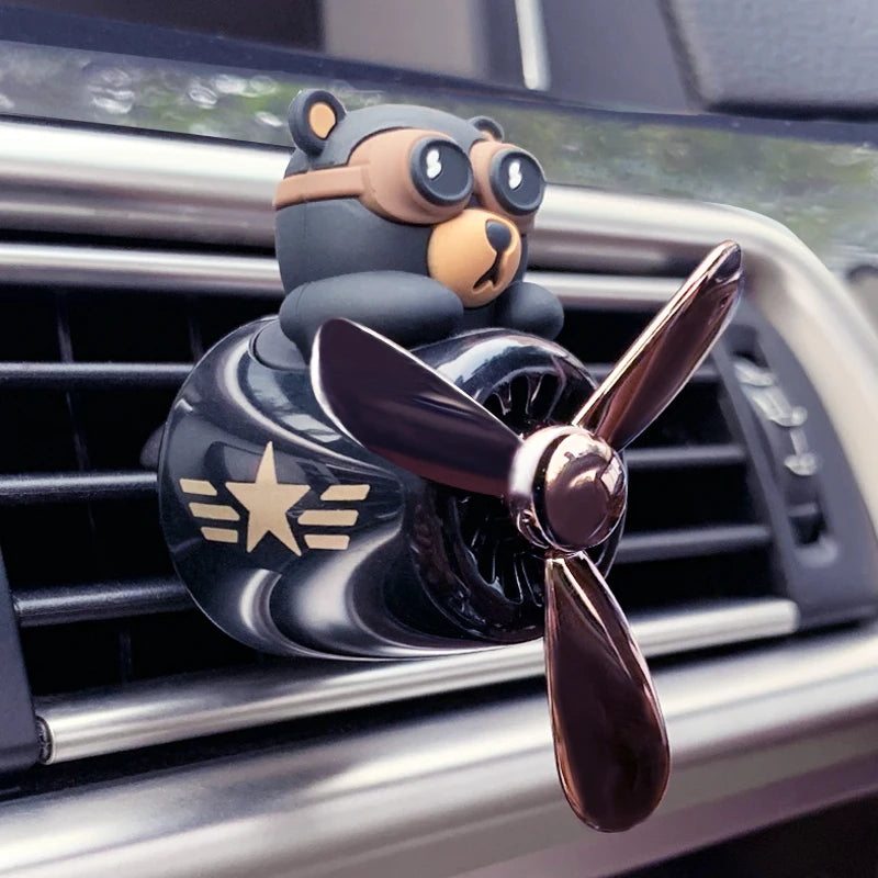 Rotating airplane pilot bear car air fresheners accessories interior decorations fan vent clips perfume fragrance diffuser aroma