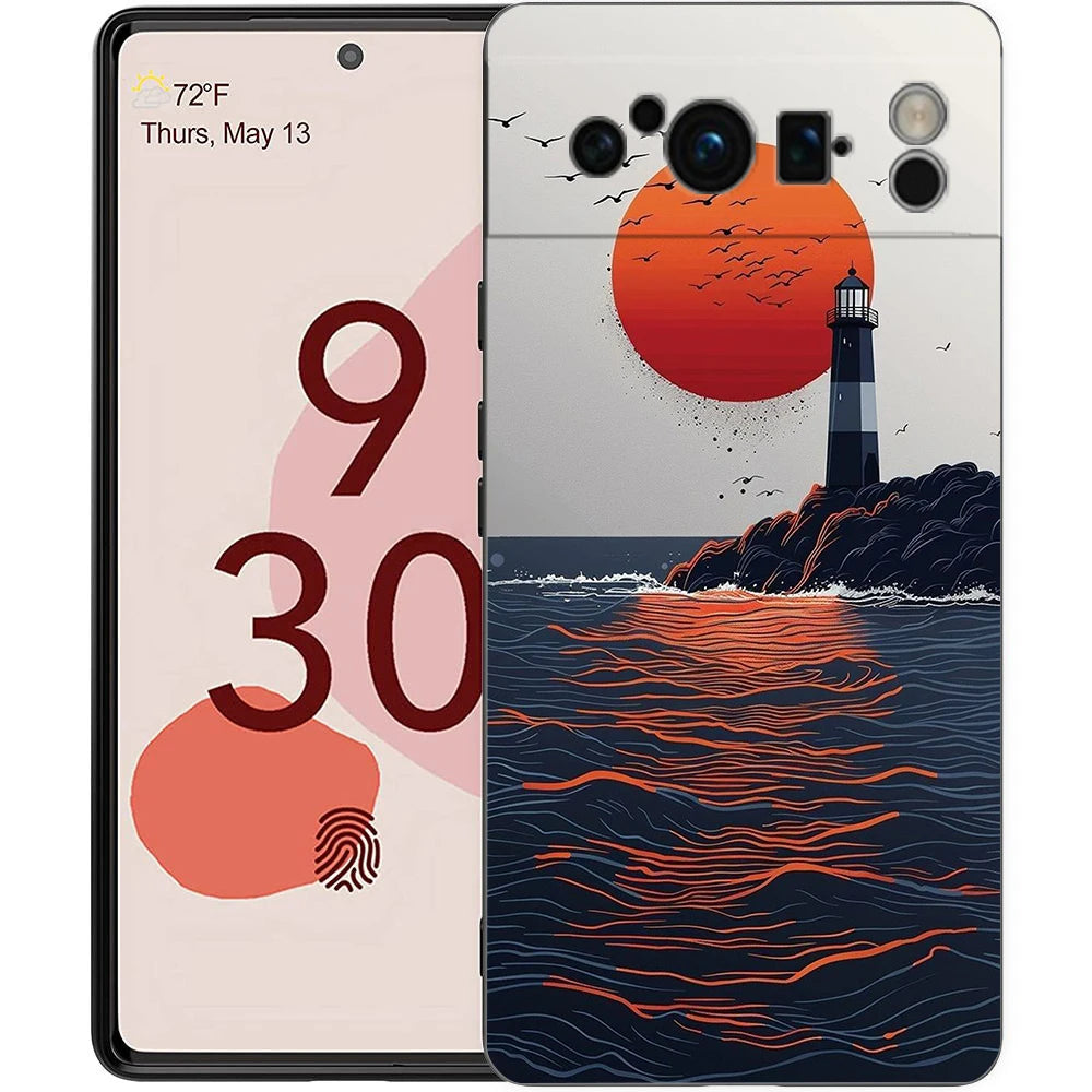Abstract Mountain Sunrise Line Phone Case For Google Pixel 10A 10 9 8 7 6 Pro XL 9A 8A 6A 7A 5G Soft Shockproof TPU Black Cover