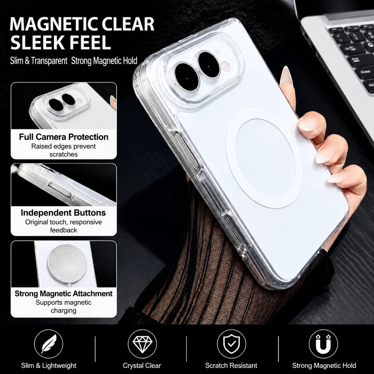Drop Protection Magnetic Case for Iphone Ultra 18 Fold 18ultra Transparent Mobile Phone Cover Accessories