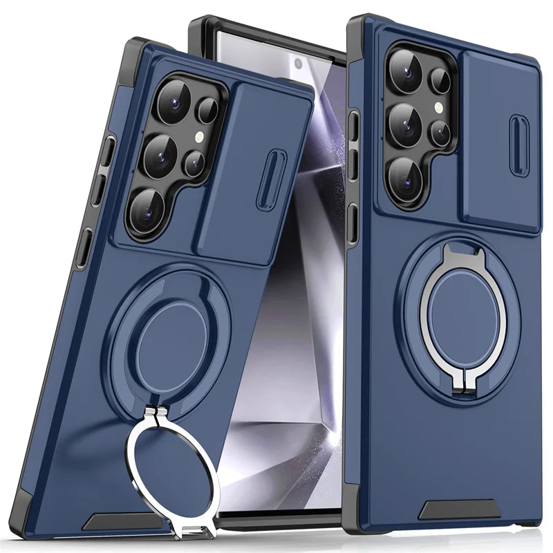 Armor Case For Samsung Galaxy S25 Ultra S24 S23 S22 S21 Plus S20 FE Note 20 Ultra Slide Camera Lens Protection Shockproof Cover