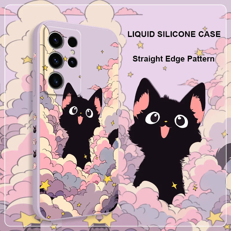 Cloud Colorful Cat Phone Case For Samsung Galaxy S25 S24 S23 S22 S21 S20 S10 S10E Ultra Plus FE Note 20 Ultra 10 Plus Cover