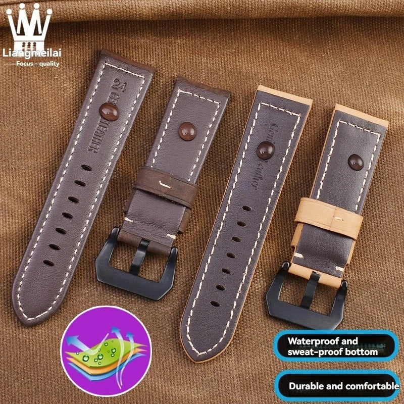 For Panerai Fossil SEIKO TISSOT Watchband Genuine Leather Bracelet male Frosted cowhide Strap Watch band 22 24mm 26m Accessories