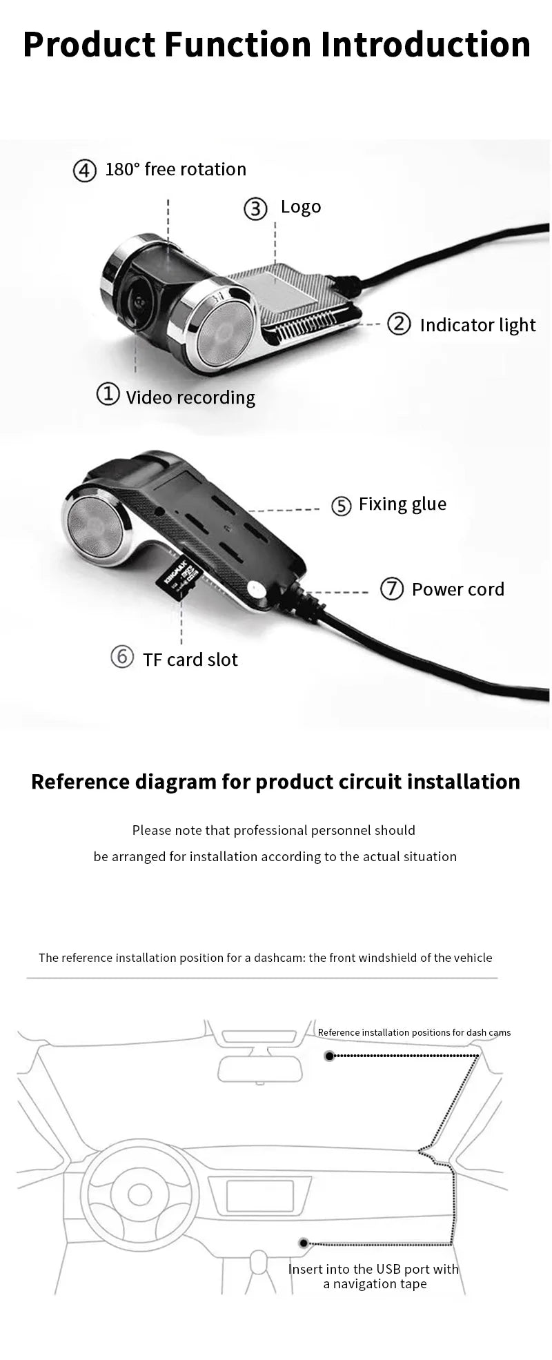 720P USB Dash Cam with ADAS & 170° Wide Angle – HDR/WDR Night Vision for Android Car Player