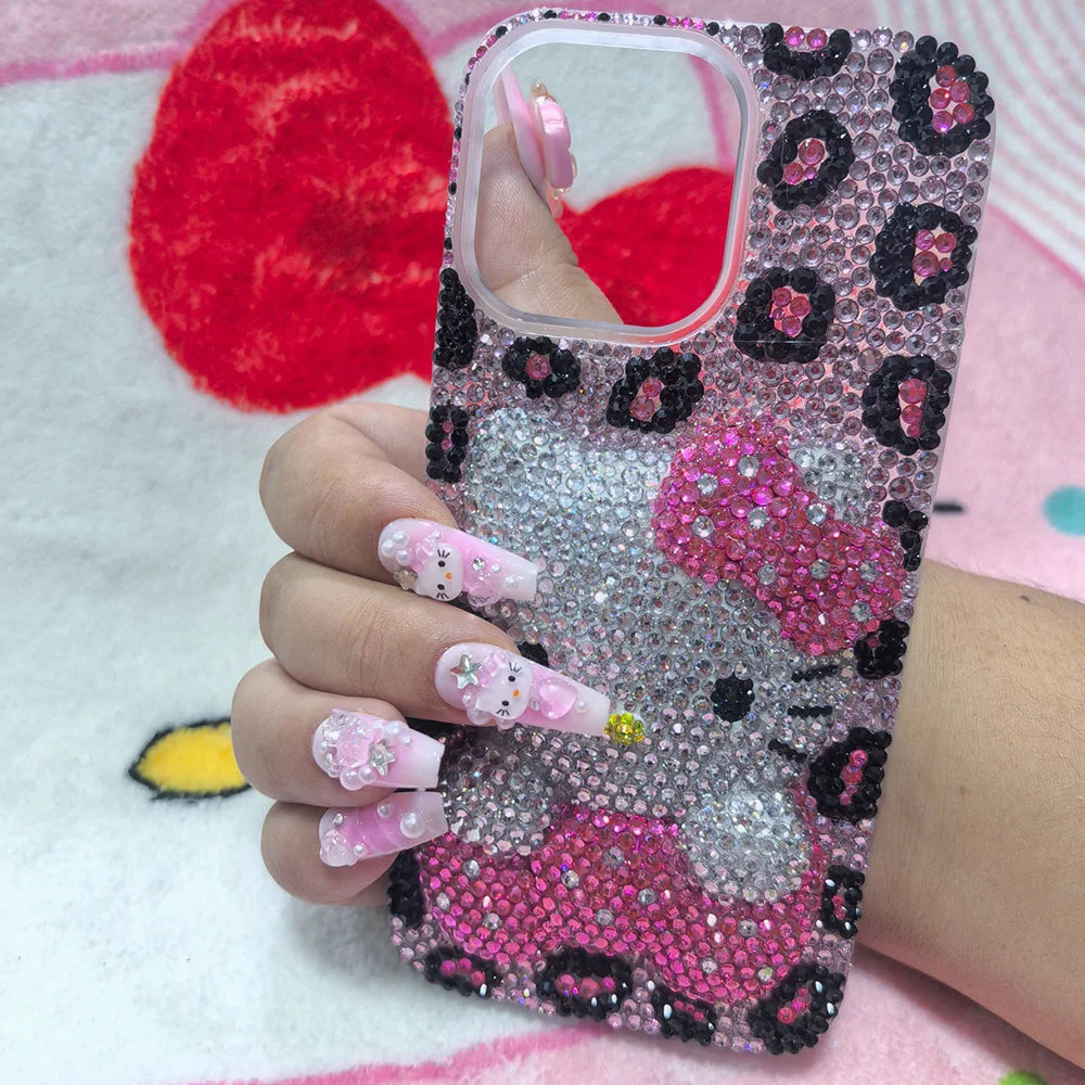 Kawaii Hello Kitty Rhinestone Bling Crystal Phone Case Chain for Iphone 7 8 17 16 15 14 13 12 11Pro Max Plus Shockproof Cover