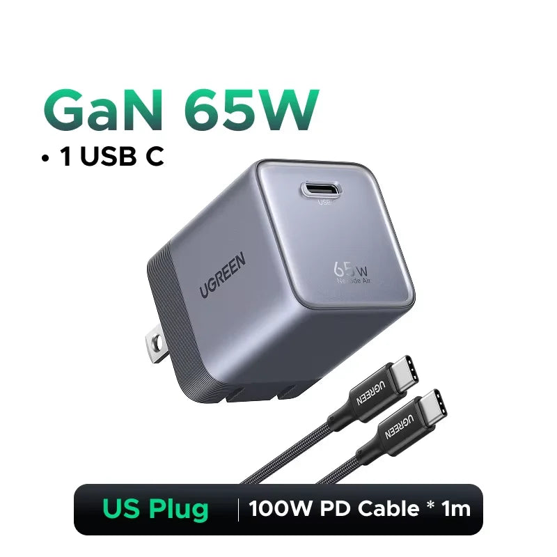 【Ultra Mini-US Plug】UGREEN Nexode Air 100W 65W 45W GaN Charger PD3.0 QC4.0 PPS For Macbook Laptop iPhone 17 16 Samsung S26 iPad