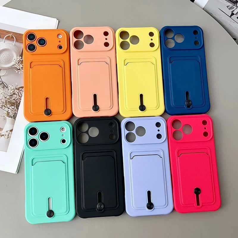 Fine hole sliding card holder silicone phone case for iPhone 17 17E 16E 16 15 14 13 12 11 Pro Max Air Mini shockproof soft Cover