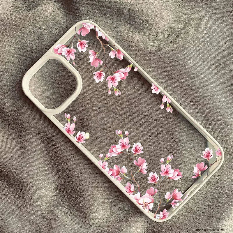 White Magnolia Flower Phone Case For iPhone 14 Pro 15 13 12Mini 11 XR XS Max 16 17 Air Plum Blossom Shockproof Clear Hard Cover